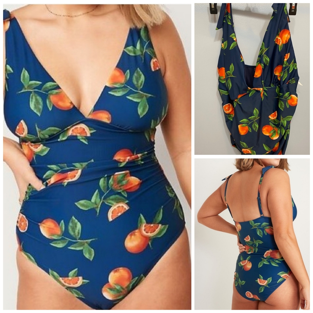 OLD NAVY Blue One-Piece Swimsuit Orange Fruit Print Plus Size 3X - Picture 7 of 14